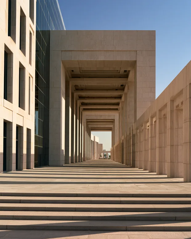 A modern civic government building in Doha
